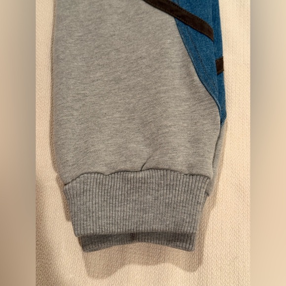 AKIRA Blue and Tan Patchwork Hybrid Jeans Cargo Pockets Jogger Cuff Hem Large - Picture 9 of 14